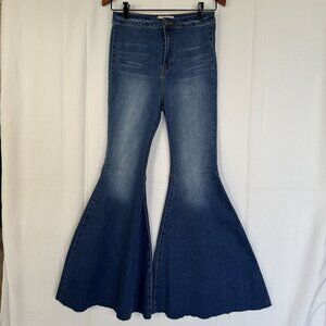 Free People Just Float On Dark Blue Wash Stretch Denim Wide Leg Jeans Size 29